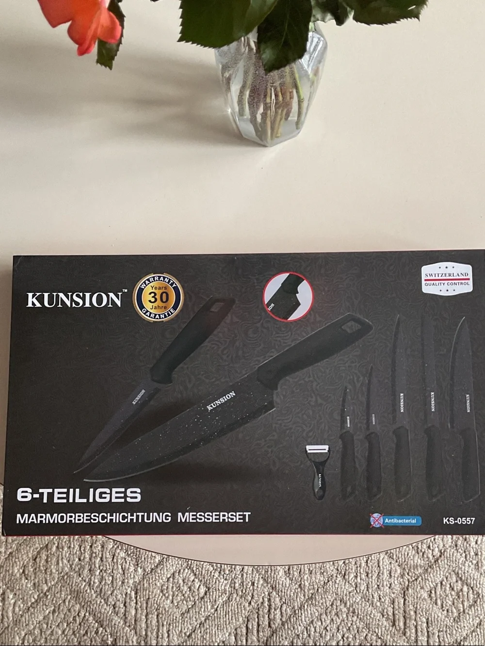 KUNSION 6-Piece Marble-Coated Knife Set — Black